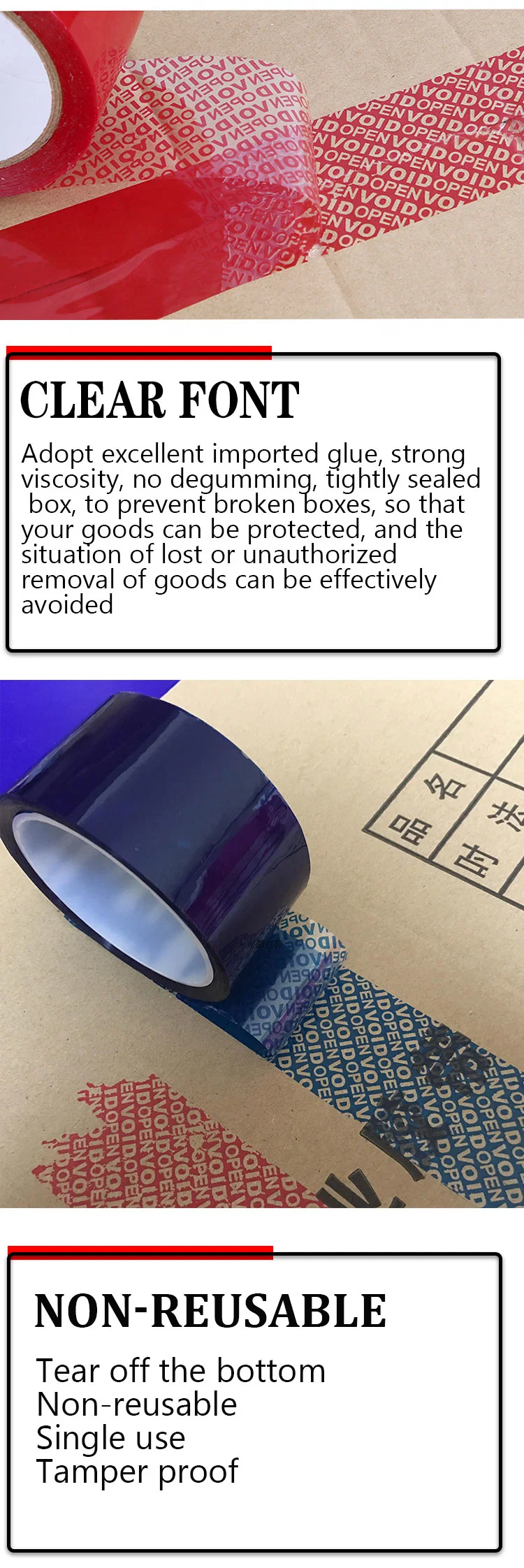 Tamper Strips Tear Parcel Evident Security Transfer Void for Plastic Tape