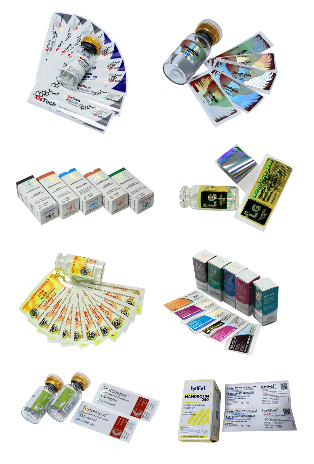 Custom Self Adhesive Free Design 10ml Hologram Vial Labels and Boxes
